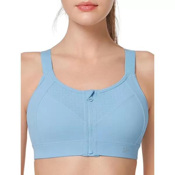 Yvette Adjustable Sports Bras for Women High Impact  Zip Front Sports Bra Plus Size for Running WorkoutBlue