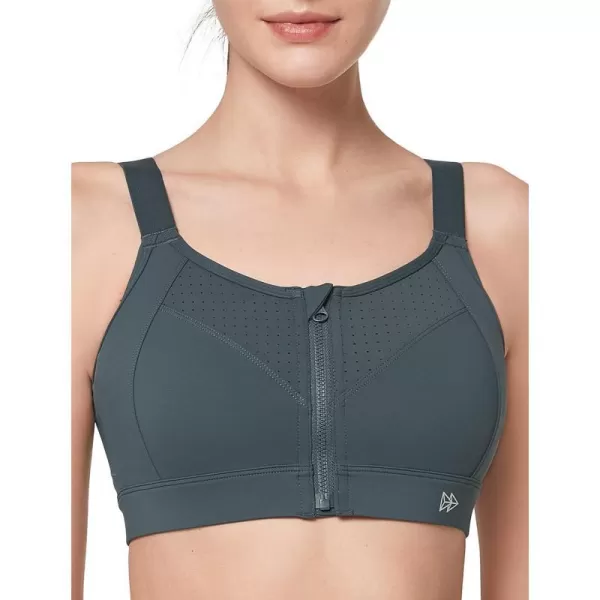 Yvette Adjustable Sports Bras for Women High Impact  Zip Front Sports Bra Plus Size for Running WorkoutHaze Blue