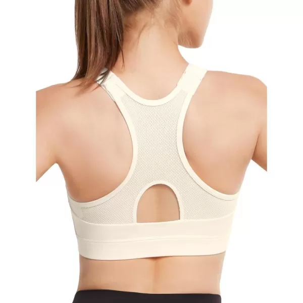 Yvette Adjustable Zip Front Sports Bras for Women High Impact Supportive Sports Bra High Support Large Bust for RunningIvory