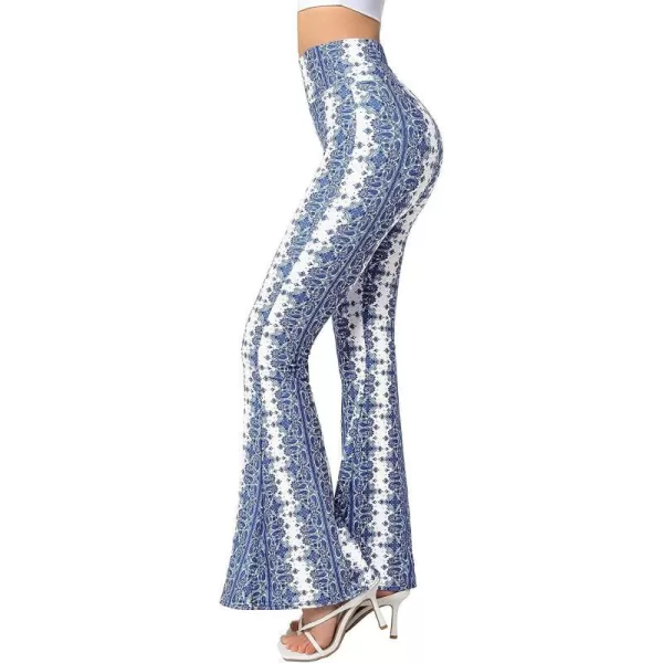 Yvette Bell Bottom Lace Flare Pants High Waisted PetitePlus Size Womens Sexy Dressy or Casual Stretchy Black amp PrintedBlue Cashew Flowers  White