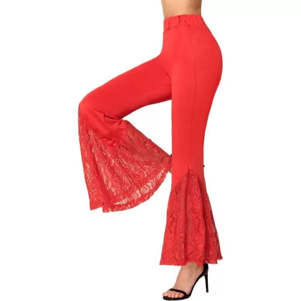 Yvette Bell Bottom Lace Flare Pants High Waisted PetitePlus Size Womens Sexy Dressy or Casual Stretchy Black amp PrintedRed  Lacy Patchwork