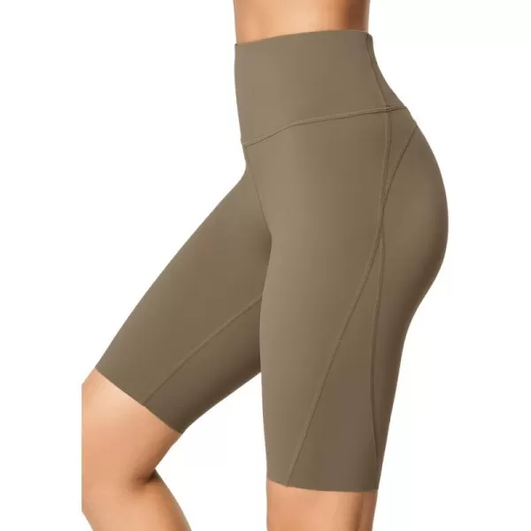 Yvette Biker Shorts Leggings with Pockets for Women High Waist Tummy Control Moisure Wicking Bike PantsDark Brown