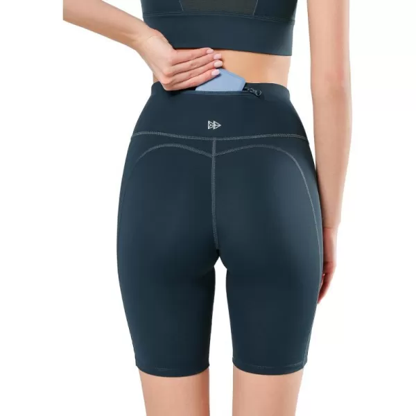 Yvette Biker Shorts with Pockets for Women High Waisted Tummy Control Yoga Workout Running LeggingsBlue