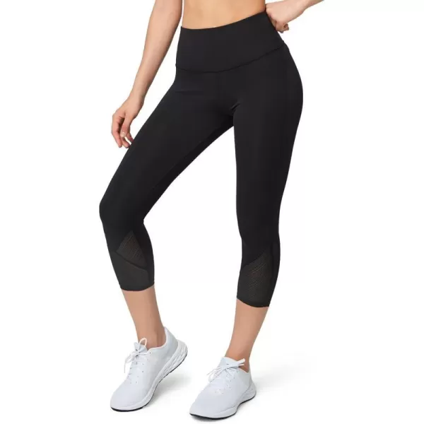 Yvette Capri Leggings High Waisted Mesh Splicing Workout Leggings Butt Lifting Tummy Control Workout Leggings for WomenBlack