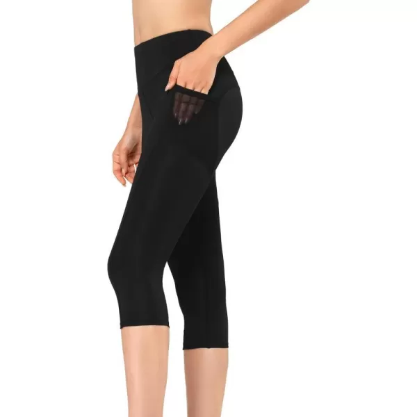 Yvette Capri Leggings for Women with Pockets High Waisted Tummy Control Workout Yoga Pants Buttery SoftBlack