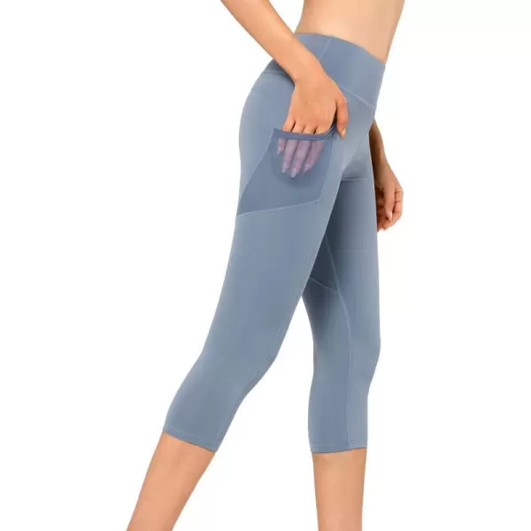 Yvette Capri Leggings for Women with Pockets High Waisted Tummy Control Workout Yoga Pants Buttery SoftLight Blue
