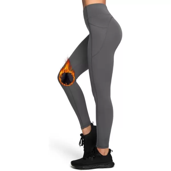Yvette Fleece Lined Leggings with Pockets Women Lightweight Thermal Workout Running Yoga Pants High WaistedGrey