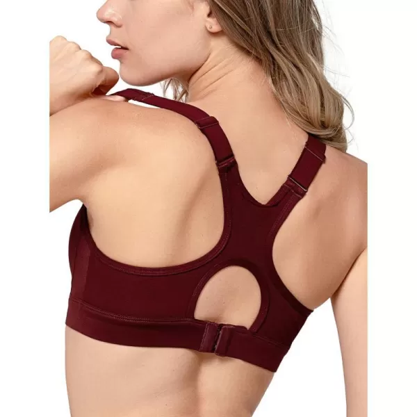 Yvette High Impact Sports Bra for Women High Support Adjustable Straps Running Workout Bra for Large BustBurgundy