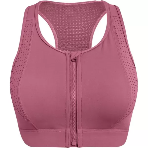 Yvette High Impact Sports Bra for Women Zip Front Closure Mesh Racerback Breathable for Running Fitness GymRose Red