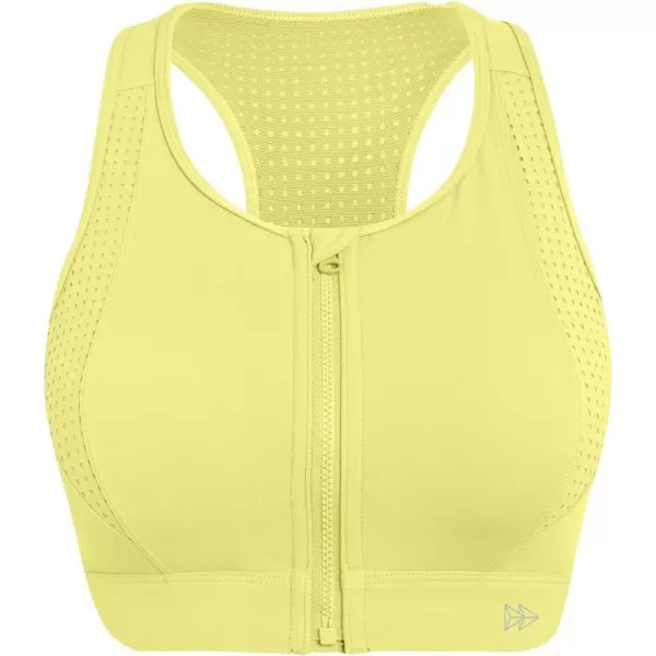 Yvette High Impact Sports Bra for Women Zip Front Closure Mesh Racerback Breathable for Running Fitness GymYellow