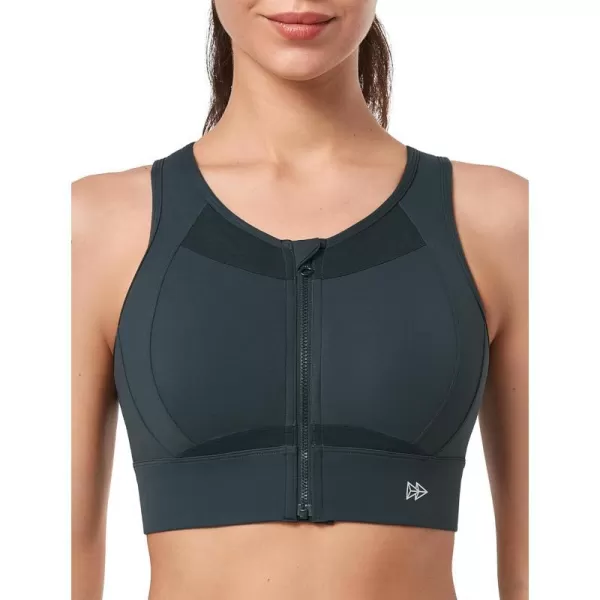Yvette High Impact Sports Bras for Women Large Bust High Support Zip Front Closure Sports Bra for RunningHaze Blue