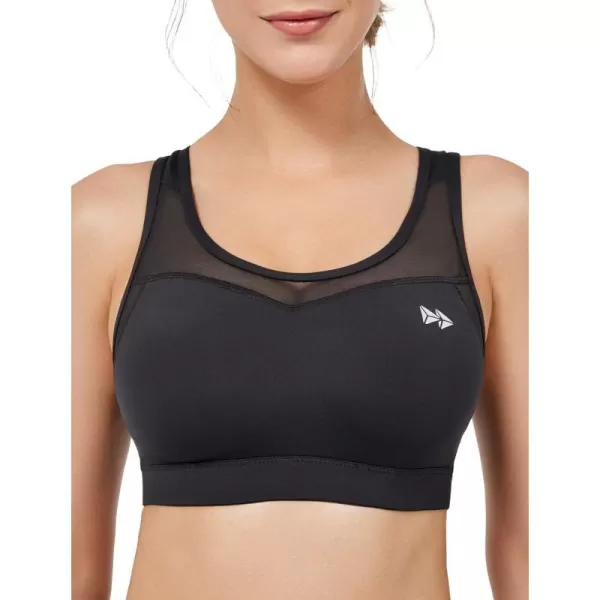 Yvette High Impact Sports Bras for Women Plus Size Racerback Workout Medium Support Sports Bra for Running FitnessBlack