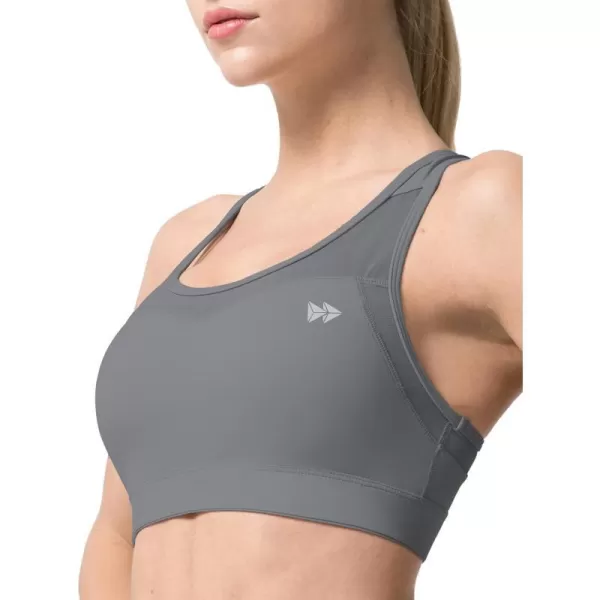 Yvette High Impact Sports Bras for Women Plus Size Racerback Workout Medium Support Sports Bra for Running FitnessDark Grey
