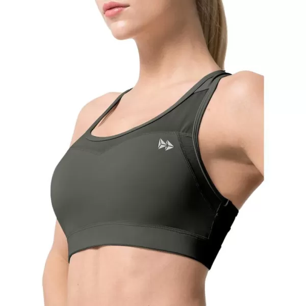 Yvette High Impact Sports Bras for Women Plus Size Racerback Workout Medium Support Sports Bra for Running FitnessDark Olive