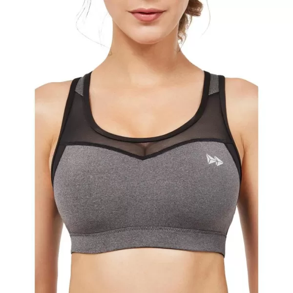Yvette High Impact Sports Bras for Women Plus Size Racerback Workout Medium Support Sports Bra for Running FitnessGrey