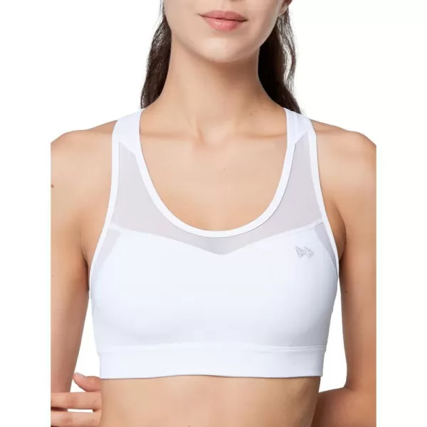 Yvette High Impact Sports Bras for Women Plus Size Racerback Workout Medium Support Sports Bra for Running FitnessWhite