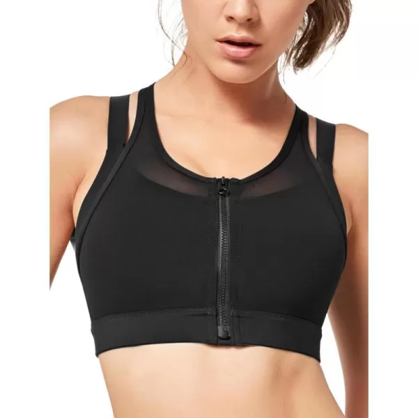 Yvette High Impact Women Sports Bra Front Closure Double Deck Mesh Running Bra for Plus Size for Plus SizeBlack