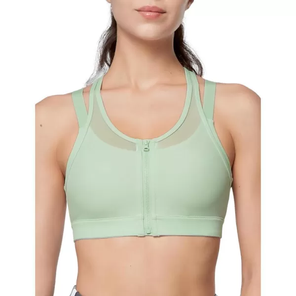 Yvette High Impact Women Sports Bra Front Closure Double Deck Mesh Running Bra for Plus Size for Plus SizeLight Green