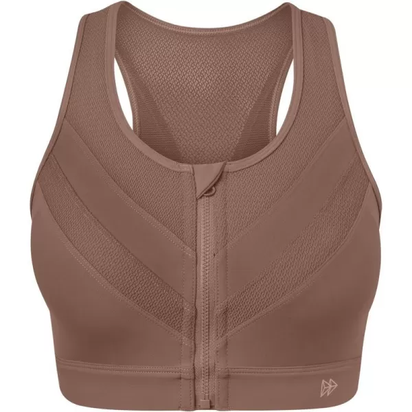Yvette High Impact Zip Front Closure Sports Bras Support for Large Bust Women Supportive ComfortableCoffee