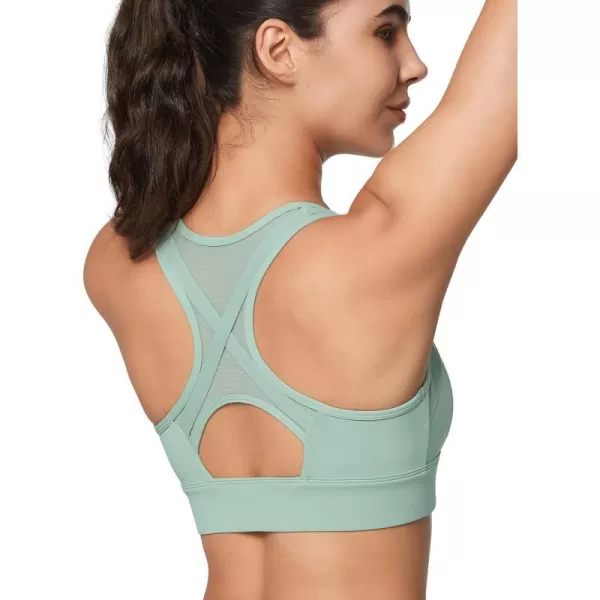 Yvette High Impact Zip Front Sports Bra Mesh Racerback Workout High Support Sports Bras for Women Large BreastsLight Green