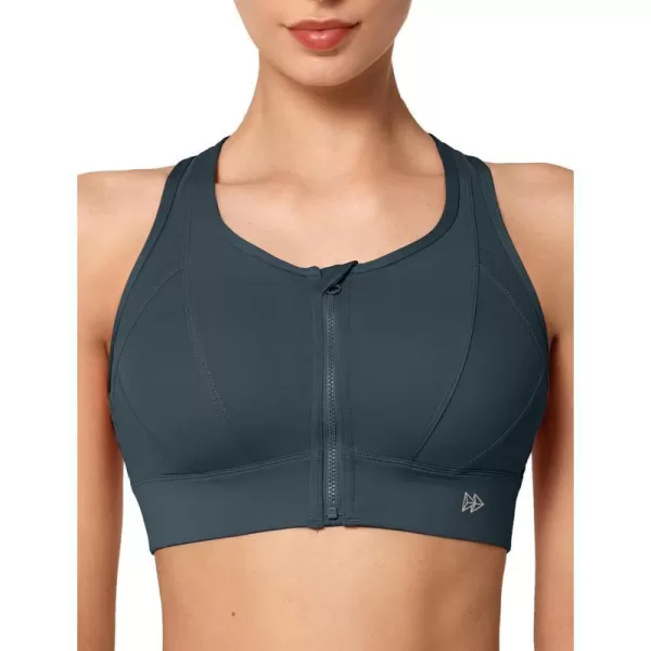 Yvette High Impact Zip Front Sports Bra Mesh Racerback Workout High Support Sports Bras for Women Large BreastsNavy