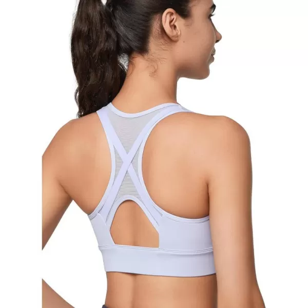 Yvette High Impact Zip Front Sports Bra Mesh Racerback Workout High Support Sports Bras for Women Large BreastsPastel Purple