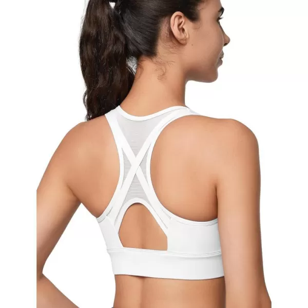 Yvette High Impact Zip Front Sports Bra Mesh Racerback Workout High Support Sports Bras for Women Large BreastsWhite