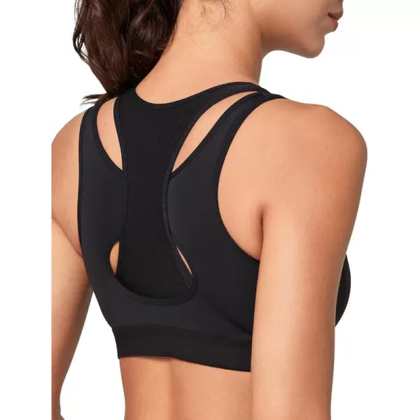 Yvette High Support Sports Bras for Women Double Deck Straps High Impact Mesh Zip Front Sports Bra for RunningBlack