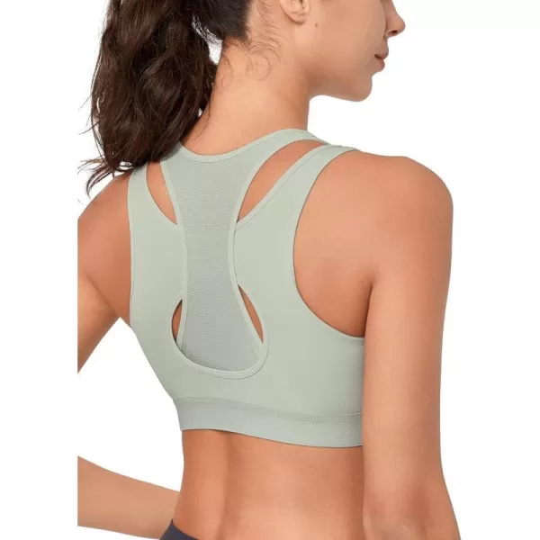 Yvette High Support Sports Bras for Women Double Deck Straps High Impact Mesh Zip Front Sports Bra for RunningGrey