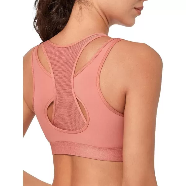 Yvette High Support Sports Bras for Women Double Deck Straps High Impact Mesh Zip Front Sports Bra for RunningRose Red