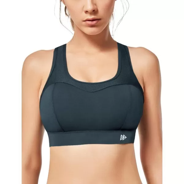 Yvette High Support Sports Bras for Women Splicing Mesh Workout Sports Bra for Plus SizeNavy