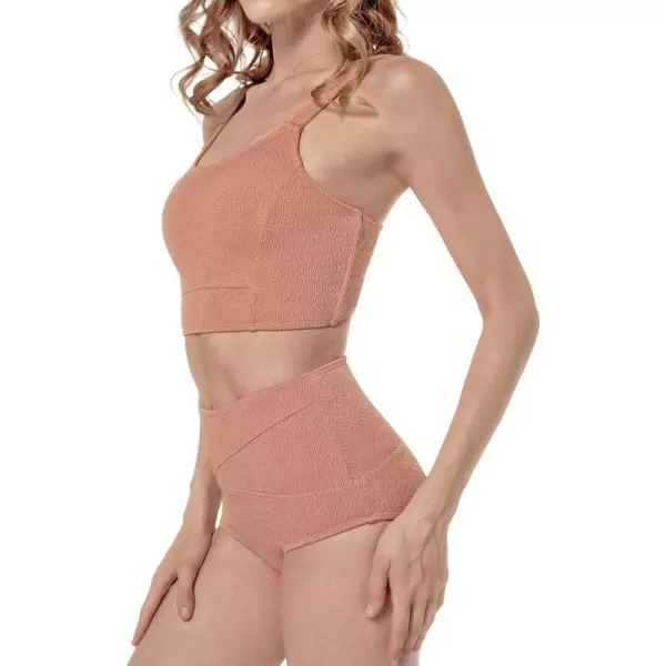 Yvette High Waisted Bikini Set 2 Piece Bathing Suit for Women Tummy Control Summer Swimwear BeachwearCoral Red