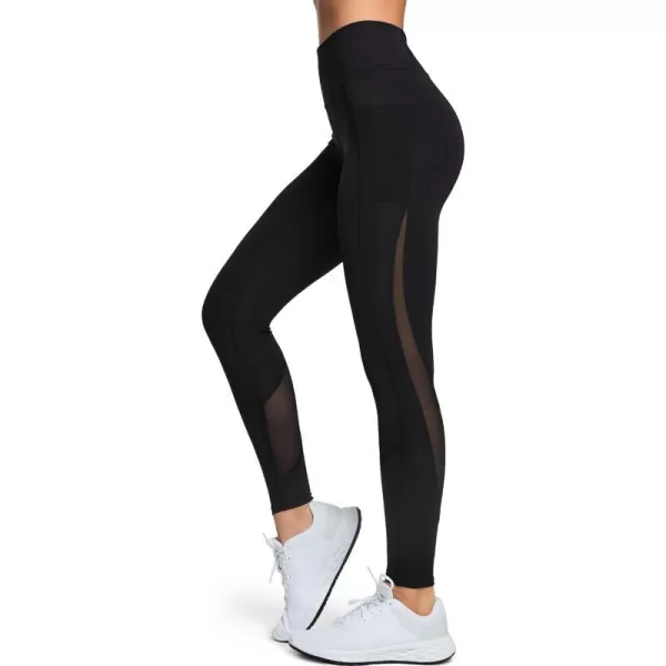 Yvette Leggings for Women with Pockets Butt Lift High Waisted Tummy Control Buttery Soft Mesh Panel Workout RunningStyle 1  Black