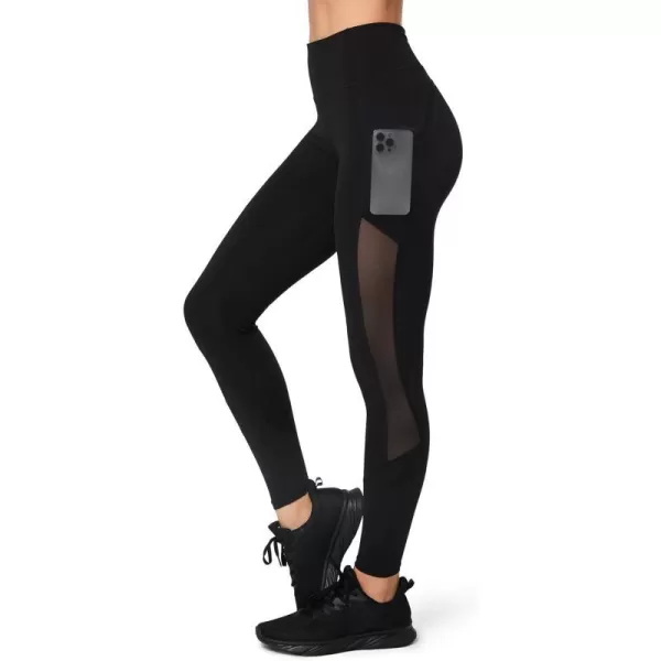 Yvette Leggings for Women with Pockets Butt Lift High Waisted Tummy Control Buttery Soft Mesh Panel Workout RunningStyle 2  Black