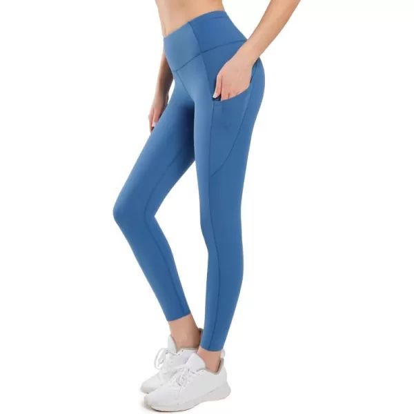 Yvette Leggings with Pockets for Women Tummy Control High Waist Non SeeThrough Workout Running Tights Buttery SoftBlue