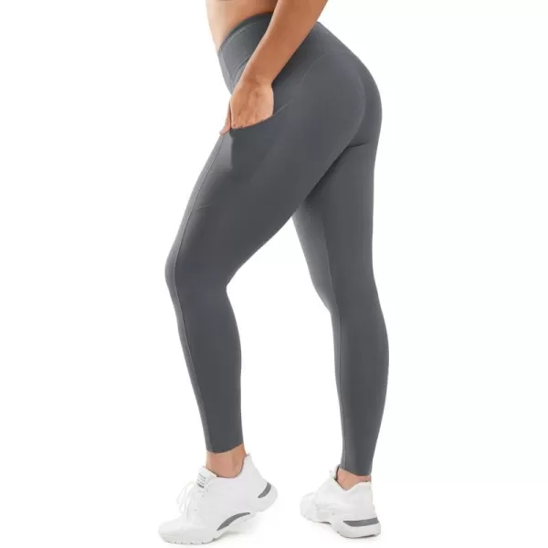 Yvette Leggings with Pockets for Women Tummy Control High Waist Non SeeThrough Workout Running Tights Buttery SoftGrey