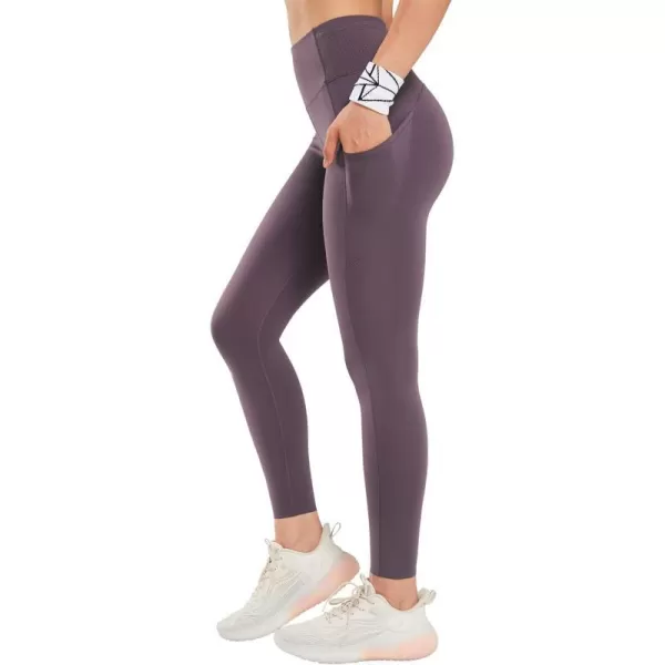 Yvette Leggings with Pockets for Women Tummy Control High Waist Non SeeThrough Workout Running Tights Buttery SoftPurple