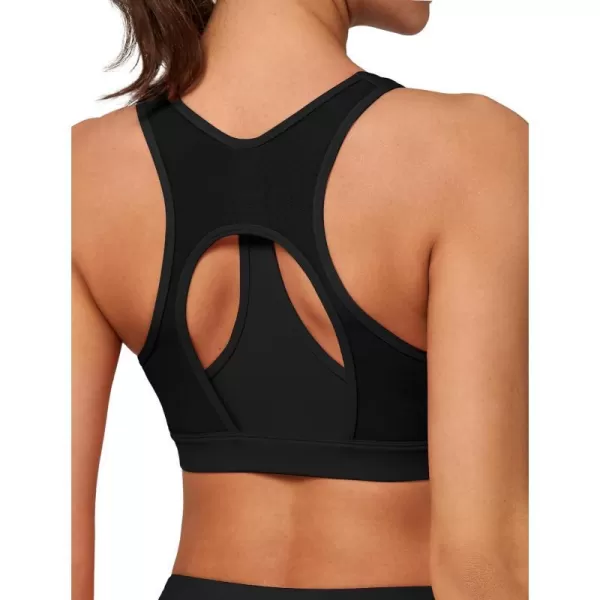 Yvette Mesh Sports Bras for Women High Impact Racerback Supportive Workout Bra for Running Plus Size Fitness BraBlack