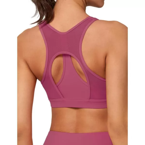 Yvette Mesh Sports Bras for Women High Impact Racerback Supportive Workout Bra for Running Plus Size Fitness BraBurgundy