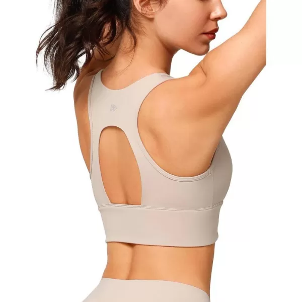 Yvette Open Back Zip Front Closure Sports Bras for Women High Impact Workout Fitness Running Bra for Large BustApricot