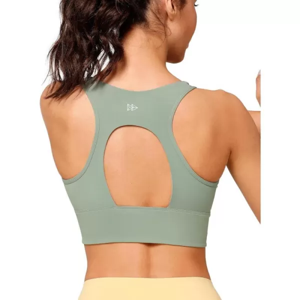 Yvette Open Back Zip Front Closure Sports Bras for Women High Impact Workout Fitness Running Bra for Large BustGreen