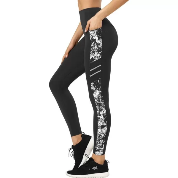 Yvette Printed Workout Leggings for Women High Waisted Yoga Pants with 2 Pockets Non SeeThrough Tummy ControlWhite Printed