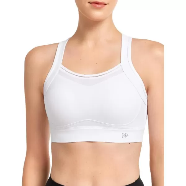 Yvette Racerback Sports Bra for Women High Impact Mesh Sports Bra High Support for Running Large BreastsWhite