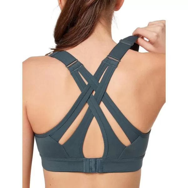 Yvette Sports Bra High Impact Adjustable Criss Cross Back Full Support for Large Bust No BounceHaze Blue