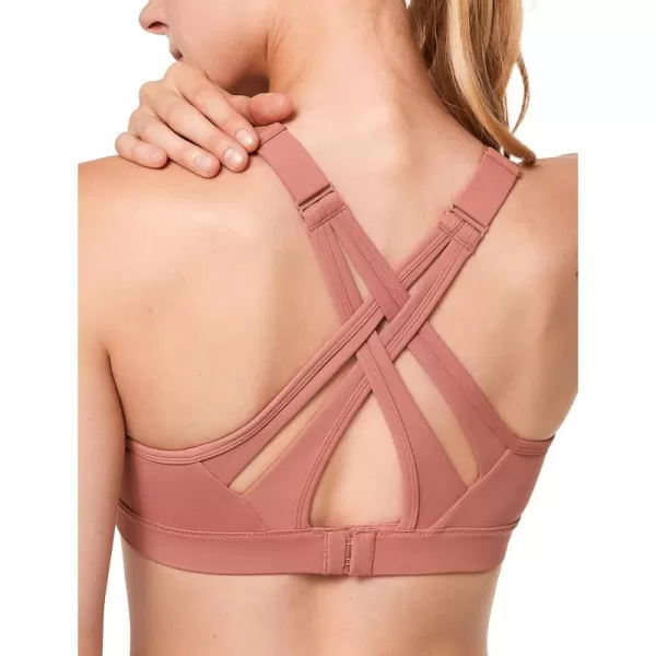 Yvette Sports Bra High Impact Adjustable Criss Cross Back Full Support for Large Bust No BounceRose Red