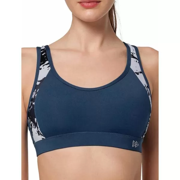 Yvette Sports Bra High Impact Womens 32A48DD Cross Back Push Up High Support Bra Plus SizeDark Blue