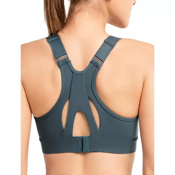 Yvette Sports Bras for Women High Impact Adjustable Racerback Supportive Molded Cup Running Bras for Large BustHaze Blue