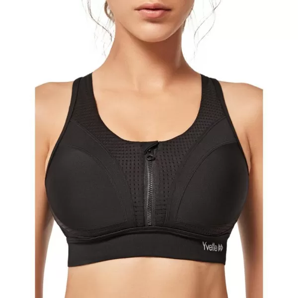 Yvette Sports Bras for Women High Impact Racerback Workout Bra for Running for Plus SizeBlack  Half Open Zipper