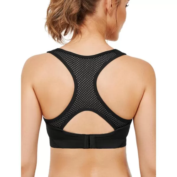 Yvette Sports Bras for Women High Impact Racerback Workout Sports Bra High Support for Large Bust Plus SizeBlack