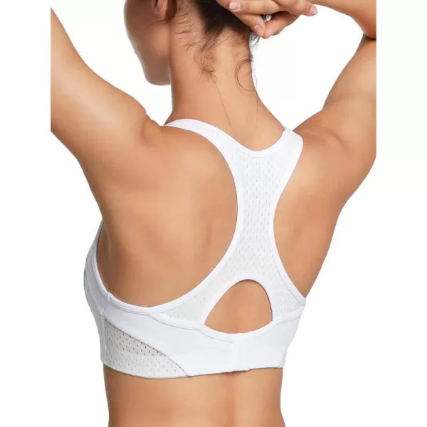 Yvette Sports Bras for Women High Impact Racerback Workout Sports Bra High Support for Large Bust Plus SizeWhite
